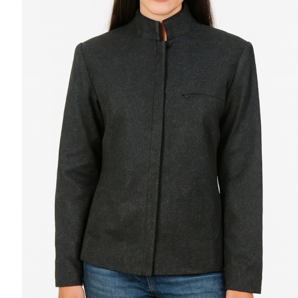 - Nine & Company jacket/blazer wool feel gray full zip jacket with pockets SZ 12